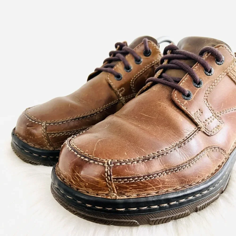 Bass Y2K Spruce Brown Leather Chunky Lug Worn Distressed Boots ~ 8.5MW